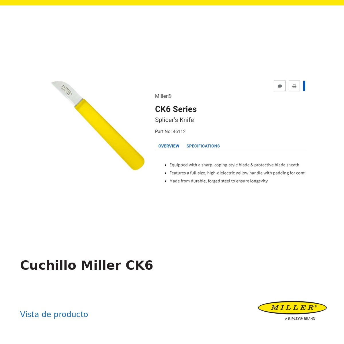 CK6 - Cuchillo profesional de empalmador Miller