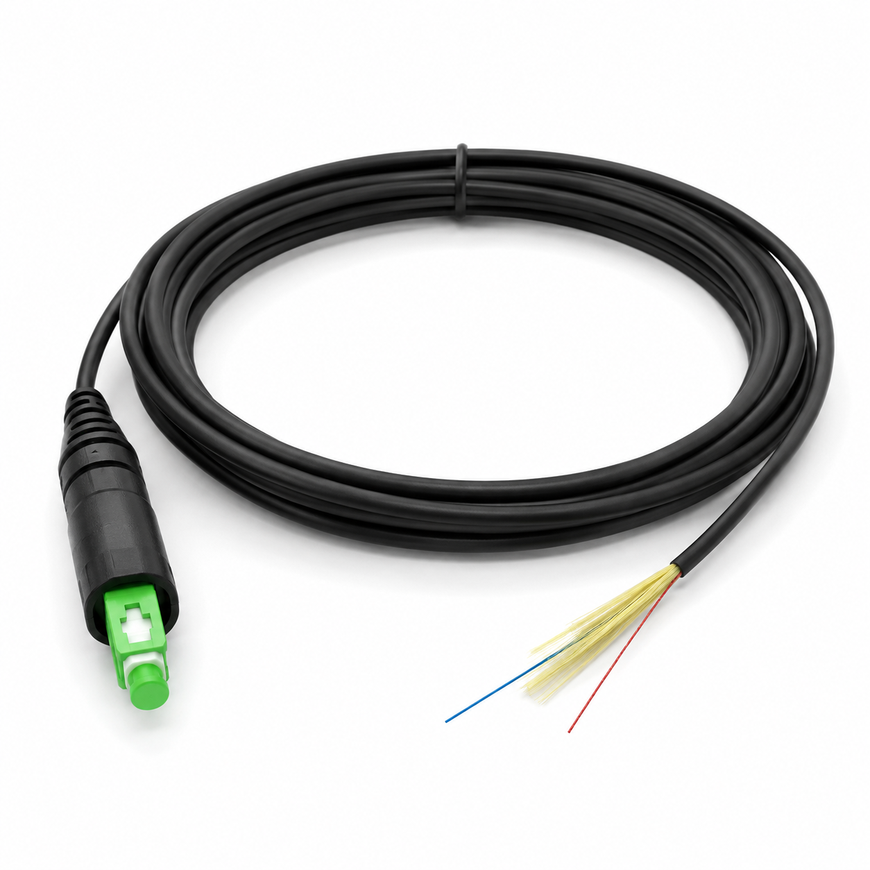 Pigtail óptico Drop redondo TUOLIMA de 5 mm y 1 fibra G.657.A2 con capuchón compatible Huawei – GJYFJH-1B6a2