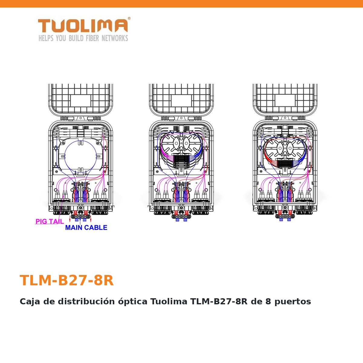 Caja de distribución óptica Tuolima TLM-B27-8R de 8 puertos